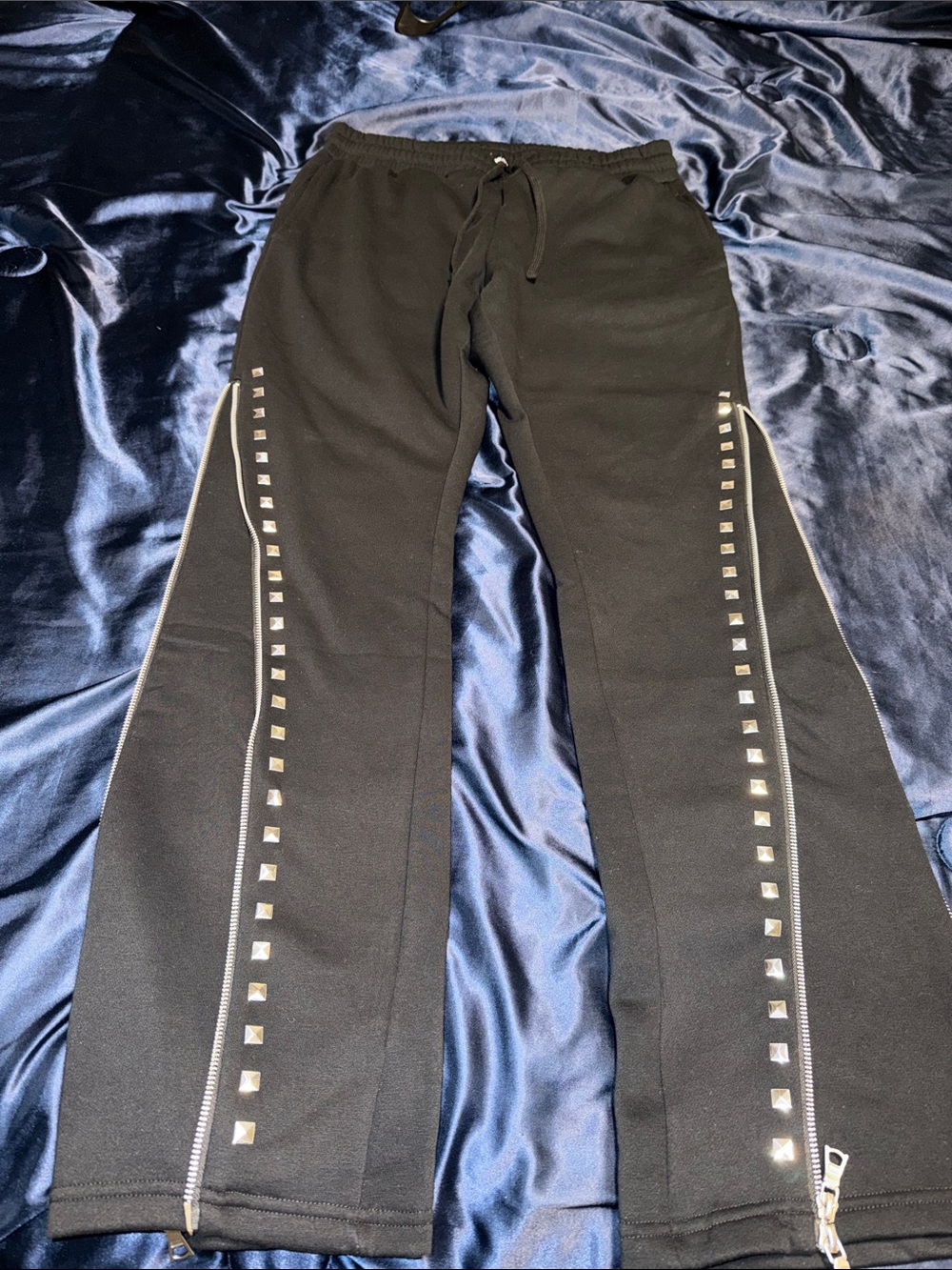 Fashion Nova Black Joggers with Silver Stud & Zipper Detail